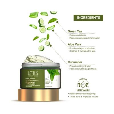 Lotus Botanicals Natural Green Tea Hydra Detox Soothing Night Gel with Niacinamide, Aloe Vera & Cucumber 50gm - Night Cream