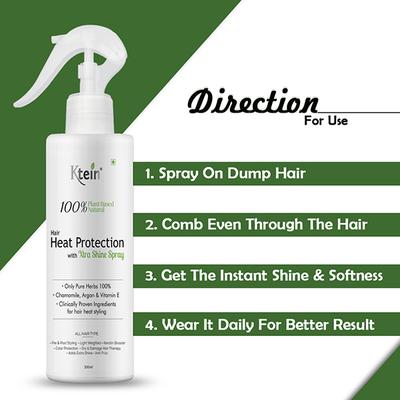 Ktein 100% Plant Based Natural Hair Heat Protection With Xtra Shine Spray Hair Spray 200 ml - Hair Sprays & Mists