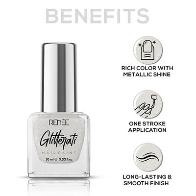 Renee Glitterati Nail Paint - White Sparkle 10 ml - Nail Polish