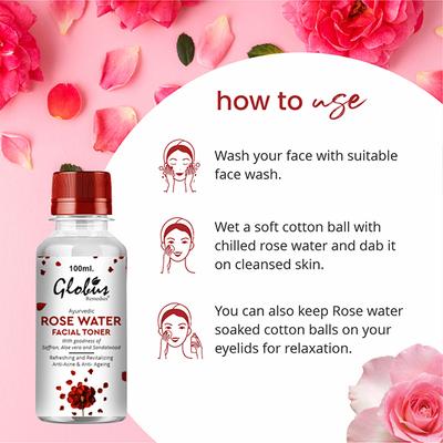 Globus Remedies Ayurvedic Rose Water Facial Toner With Goodness Of Saffron, Aloe Vera & Sandalwood 100 ml - Toners