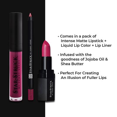 Star Struck By Sunny Leone Rooberry 3Pc Lip Kit (Lipstick + Lip Gloss + Lip Liner) 1's - Lipsticks