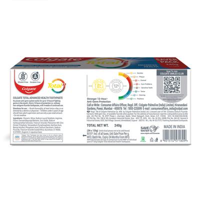 Colgate-Palmolive, Colgate Total Whole Mouth Health, Antibacterial Toothpaste (Advanced Health, Saver Pack of 2) 240 gm - Toothpaste