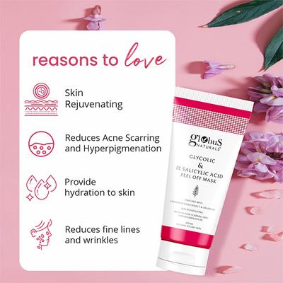 Globus Naturals Glycolic & 1% Salicylic Acid Anti Acne Peel Off Mask, for Oily & Acne Prone Skin 100 gm - Masks & Peels