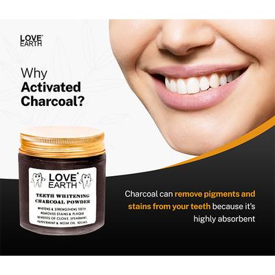 Love Earth Charcoal Teeth Whitening Powder With Peppermint & Neem Oil 50 gm - Tooth Powder