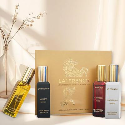 La French Adventure Oud, Romance Oud, Al Hisan, Oud Woody Luxury Perfume Gift Set for Unisex 4X20Ml 4's - Men Perfumes (Edt/Edp)