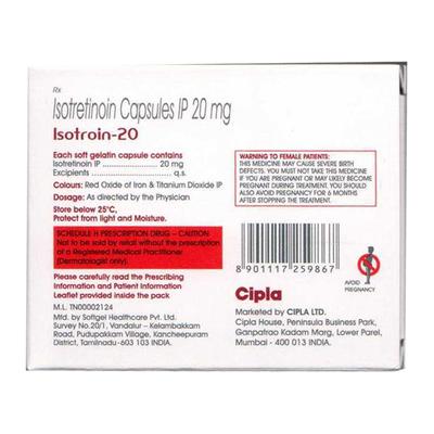 ISOTROIN 20 Capsule 15's - Acne-Acn