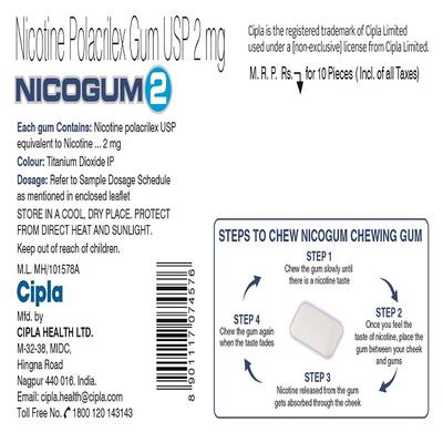 Nicogum Freshmint Sugar Free 2mg Tablet 10's - Poisoning/Overdose-Ant