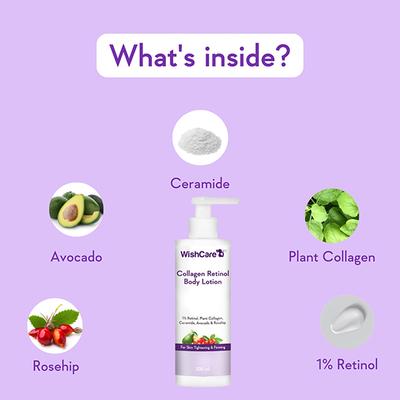 WishCare Collagen 1% Retinol Body Lotion - For Skin Tightening & Firming - With Niacinamide Ceramide Rosehip & Avocado 200 ml - Lotions & Creams