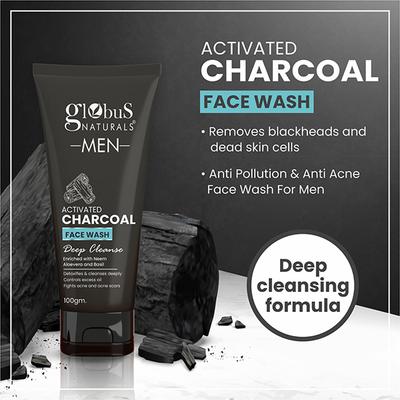Globus Naturals Anti Pollution & Anti Acne Charcoal Face Wash, 100gm each 2's - Face Wash & Cleansers