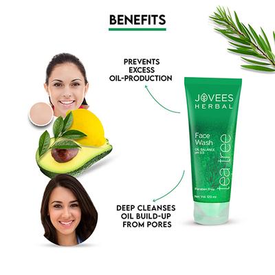 Jovees Herbal Tea Tree Oil Face Wash For Oily and Sensitive Skin and Paraben 120ml - Face Wash & Cleansers
