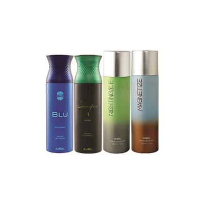Ajmal 1 Blu Homme, 1 Sacrifice II For Him, 1 Nightingale And 1 Magnetize Deodorants Pack of 4 200 ml - Deodorants/Roll-Ons