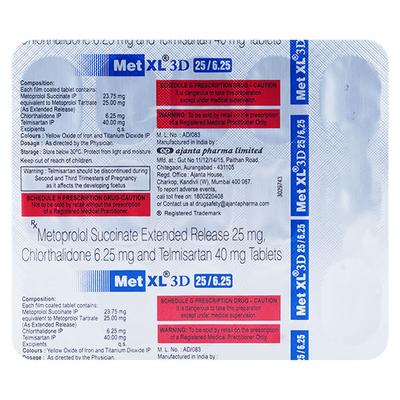 MET XL 3D 25/6.25 Tablet 15's - Hypertension-Ana