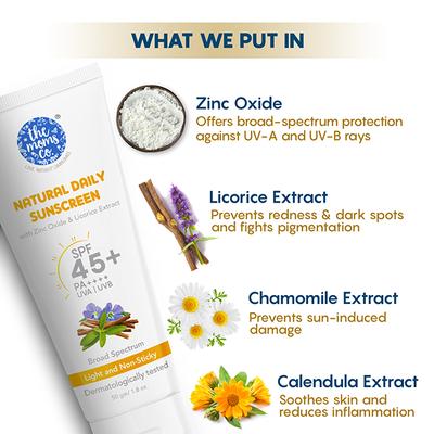 The Mom's Co. Natural Daily Sunscreen SPF 45+ PA++++ UVA/UVB Board Spectrum 50gm - Face Sunscreen