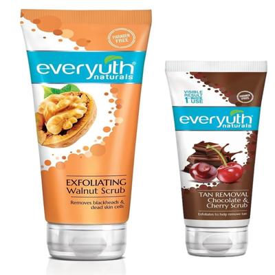 Everyuth Naturals Exfoliating Walnut scrub 100g + Tan removal chocolate & Cherry Face Pack 50 g - Face Wash & Cleansers