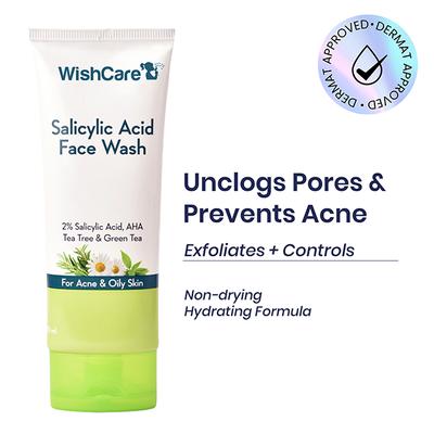 WishCare 2% Salicylic Acid Face Wash with AHA GreenTea Chamomile & TeaTree - For Oil & Acne Control 100 ml - Face Washes