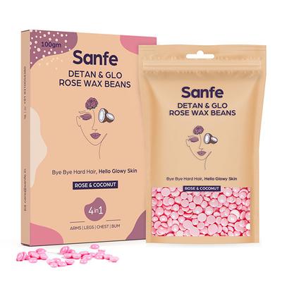 Sanfe Detan & Glo Rose Wax Beans - Rose & Coconut 100 gm - Hair Removal Accessories