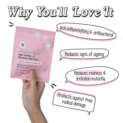 Myglamm Popxo Sundowner Super Soothing Chamomile Sheet Mask Clams & Moisturises Irritated Skin With Niacinamide, Hyaluronic Acid, Rice Water, Calendula 25ML - Sheet Masks