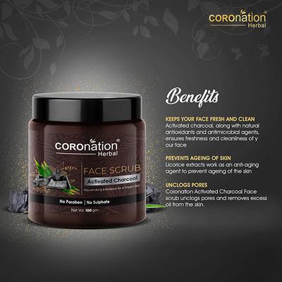 COROnation Herbal Activated Charcoal Face Scrub 100 gm - Scrubs & Exfoliants