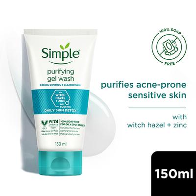 Simple Daily Skin Detox Purifying Facial Wash 100% Soap Free Gentle on Acne Prone Skin 150 ml - Face Wash & Cleansers