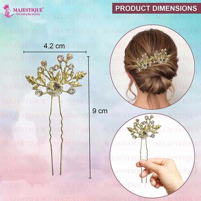 Majestique Flower Hair Clips Accessories Crystal Rhinestone Bridal Pin For Women, Girls 2's - Hair Clips/Bands
