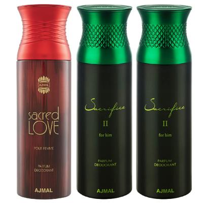 Ajmal Sacred Love & Sacrifice Ii & Sacrifice II Deodorant Spray - For Men & Women (Pack Of 3) 200 ml - Perfumes (Edt/Edp)
