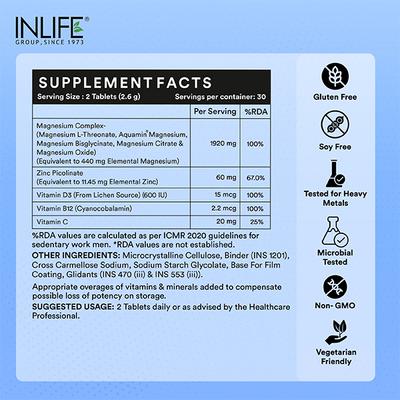 INLIFE Magnesium Complex Glycinate 5X 2000mg Tablets 60's - Multi-Vitamins