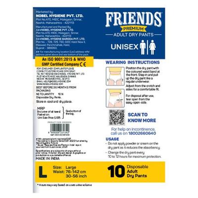 Friends Premium Adult Dry Pants (L) 10's - Adult Diapers & Pads