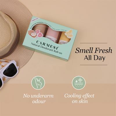 Carmesi Natural Deodorant Roll-On Combo of 3 Refreshing Fragrances, Controls Sweat & Odour 150 ml - Women Deodorants/Roll-Ons