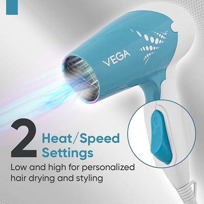 Vega Insta Glam Foldable 1000 Watts Hair Dryer for Men and Women with 2 Heat & Speed Settings, VHDH-29, (Made in india) 380 gm - Hair Dryers