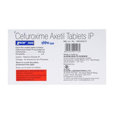 Zocef 500mg Tablet 10'S - Bacterial Infections-Cep