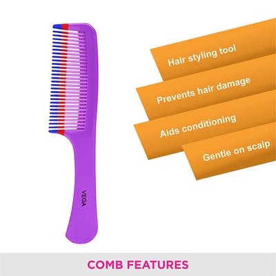 Vega Grooming Hair Comb, for Men and Women, Red (VC21264) 2's - Hair Combs
