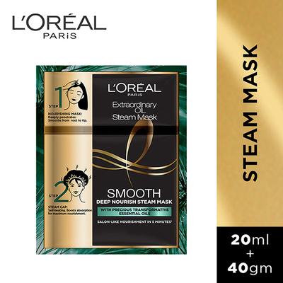 L'Oreal Paris Extraordinary Oil Smooth Steam Mask (Paraben Free) 20ml + 40gm 1's - Hair Masks & Packs