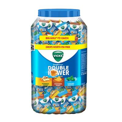 Vicks Cough Drops Double Power Candy - Menthol, Honey & Ginger (130's + 10's Free) 140's - Sore Throat Lozenges
