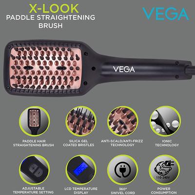 Vega X Look Paddle Hair Straightening Brush with Ionic Technology (VHSB-02) Black 1's - Straighteners