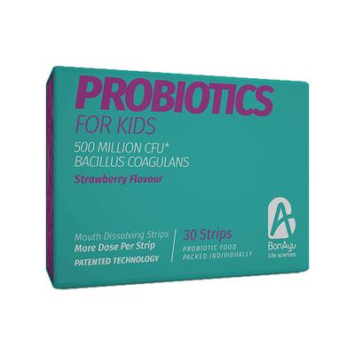 BonAyu Probiotics 500 Million CFU Mouth Dissolving Strips for Kids - Strawberry 30's - Digestive Health