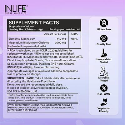INLIFE Magnesium Glycinate Forte 2000 mg Tablet 120's - Calcium And Minerals