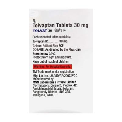 TOLVAT 30 ECO PACK(15 TABLETS + 15 TABLETS FREE) Tablet 30's - Hyponatremia