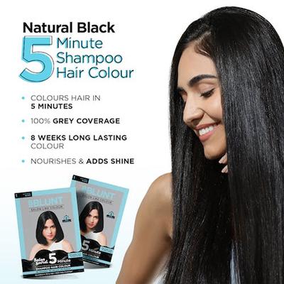 BBlunt Natural Black Salon Secret 5 Minute Shampoo Hair Colour Nourished & Shiny Hair 100% Grey Coverage 20ml each 5's - Shampoos