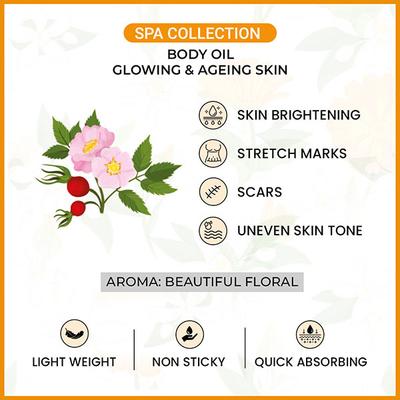 Keya Seth Aromatherapy Rosehip Body Oil, Glowing, Ageing and Brighter Skin, Reduces Stretch Marks, Scars 200 ml - Massage Oils