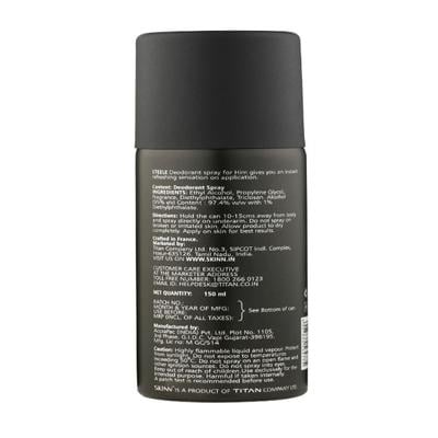 Skinn By Titan Deodorant Spray Steele For Men 150 ml - Men Deodorants/Roll-Ons