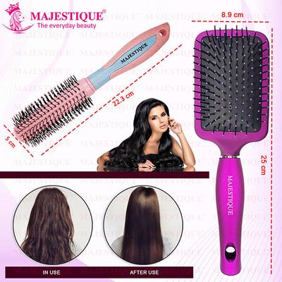 Majestique Professional Paddle and Round Hair Brush Set for Blow Drying and Styling - Multicolor 2's - Hair Brushes