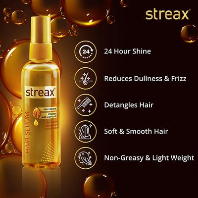 Streax Hair Serum Vitalized with Walnut Oil, For Hair Smoothening & Shine, For Dry & Frizzy Hair 125 ml - Hair Serums