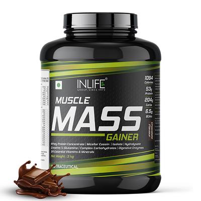 INLIFE Muscle Mass Gainer with Whey Protein Powder Chocolate Flavor 3 kg - Weight Gain