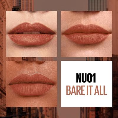 Maybelline New York Color Sensational Liquid Matte Lipstick, NU01 Bare It All 7ml - Lipsticks