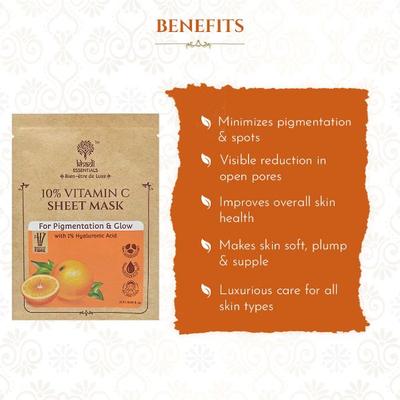 Khadi Essentials Ayurvedic Vitamin C & Hyaluronic Acid Serum Sheet Mask For Spot Removal & Hydrated Skin (Pack of 3) 100 gm - Sheet Masks
