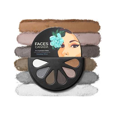 Faces Canada 6 In 1 Eyeshadow Palette Olive Butter & Macadamia Oil - Smokey Diva 03, 6gm - Eye Shadow Palettes