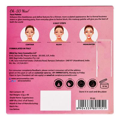 Sery Face Make Up Palette, 3 In 1 Highlighter, Contour, Blush - Sugalacious 18 gm - Face Palettes