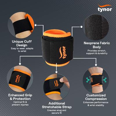 Tynor Wrist Support (Neoprene) (UN) - Black & Orange - Knee/Ankle/Leg/Foot Supports