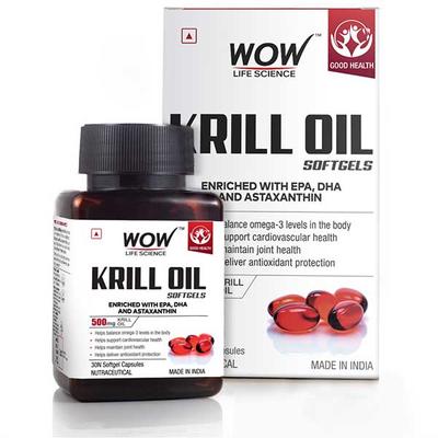 WOW Life Science 500 mg Krill Oil Softgel Capsule 30's - Omega Fish Oil Fatty Acids