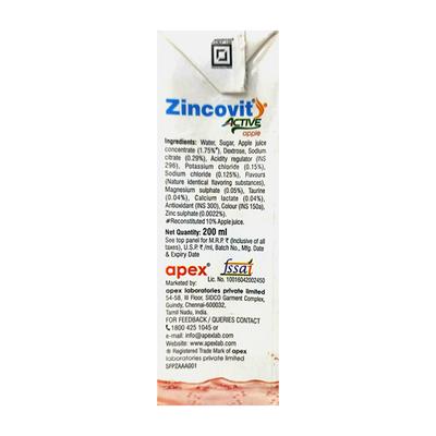 ZINCOVIT ACTIVE APPLE Liquid 200ml - Supplements-Ele